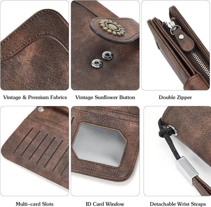 Bostanten Leather Wallet for Women RFID Blocking Zip Around Credit Cards Holder Phone Clutch - Image 5